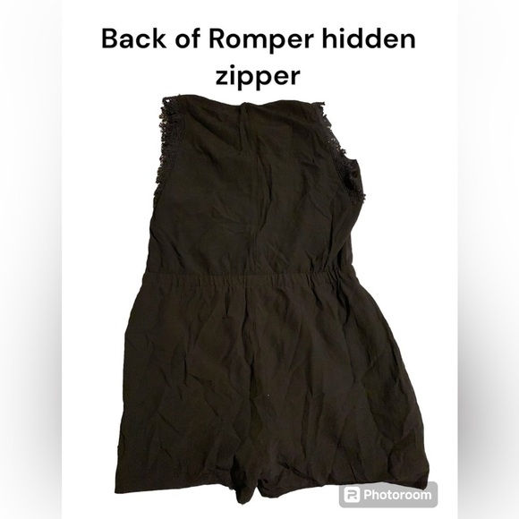 NWOT Loft small black lace adorned shorts romper with elastic waist. - Picture 2 of 7